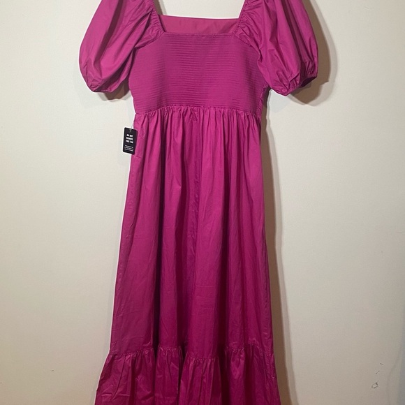 Express Size L Bright Fuchsia Elegant Pink Puff Sleeve Maxi Dress - Picture 3 of 7